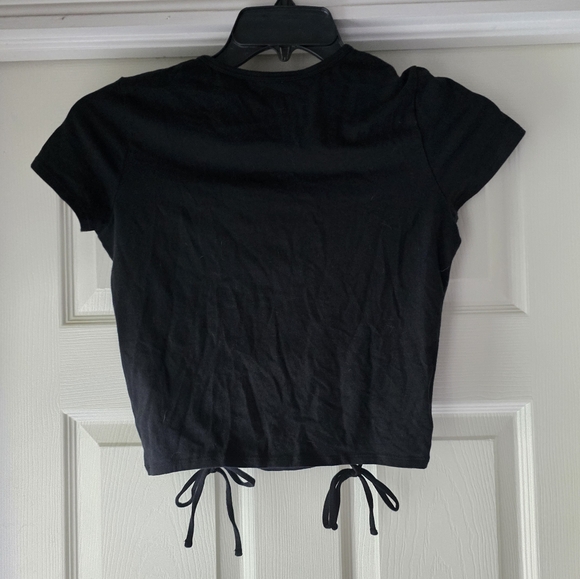 Black Ruched Drawstring Crop Top - Picture 5 of 5